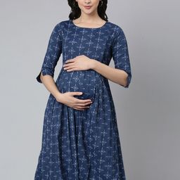 GOLDSTROMS Ethnic Motifs Printed Midi Fit & Flare Maternity Dress-image-19