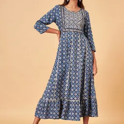 YU by Pantaloons Ethnic Motifs Printed Embroidered Fit & Flare Maxi Ethnic Dress-image-67