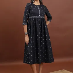Vishudh Floral Print Empire Midi Dress-image-35