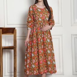 Secret Wish Floral Printed Cotton Maternity A-Line Midi Dress-image-56