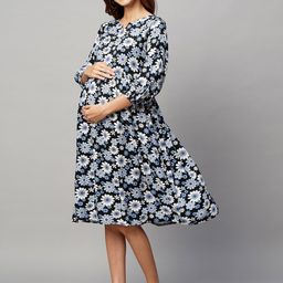 MomToBe Floral Printed Maternity A-Line Midi Sustainable Dress-picture-34
