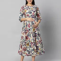Aanyor Maternity Floral Printed Tiered Gathers Detailed Cotton Fit & Flare Dress-picture-48