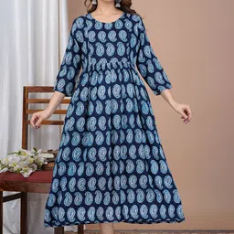 KALINI Ethnic Motifs Printed Maternity A-Line Midi Dress-image-53