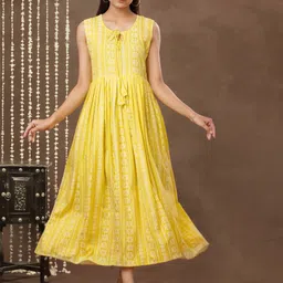 mokshi Floral Tie Up Neck Fit & Flare Midi Dress-image-38