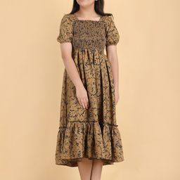 DEKLOOK Girls Floral Printed Puff Sleeve Fit and Flare Midi Dress-image-27
