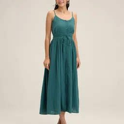 20Dresses Green Shoulder Straps Cotton Fit & Flare Midi Dress-52