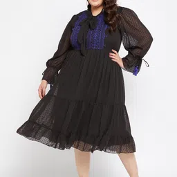 Antheaa Curve Plus Size Puff Sleeve Chiffon Fit & Flare Midi Dress-32