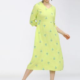 Vishudh Lime Green Ethnic A-Line Midi Dress-image-20