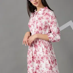 SHOWOFF White & Maroon Floral Crepe Midi Dress-picture-12