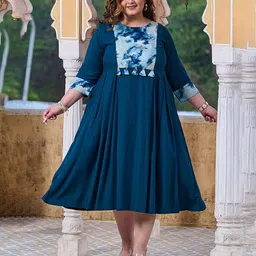 PrettyPlus by Desinoor.com Plus Size Round Neck Three-Quarter Sleeves A-Line Midi Dress image 1