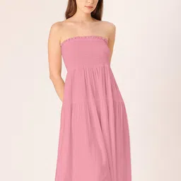 DressBerry Smocked Detailed Strapless A Line Midi Dress-image-17