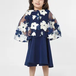 TIC TAC TOE Navy Blue & White Floral A-Line Midi Dress-image-95