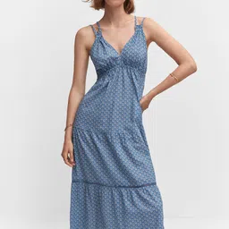 MANGO Ethnic Motifs Print Styled-Back Tiered A-Line Midi Dress-image-51