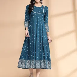 LARGISH Ethnic Motifs Print Layered A-Line Midi Dress-42