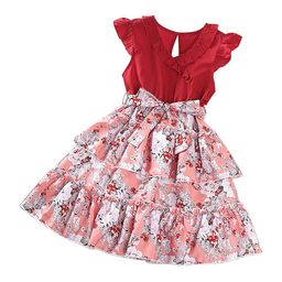 StyleCast Red Girls Floral Print Layered Fit & Flare Dress-image-67
