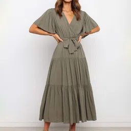 StyleCast Grey Flared Sleeves Fit and Flare Midi Dress-picture-17