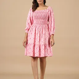 SAVI Floral Printed Smocked Tiered Fit & Flare Dress-image-10
