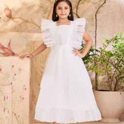Aarika Flutter Sleeve Net Fit & Flare Midi Dress-90