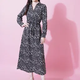 IX IMPRESSION Animal Printed Shirt Collar Tie-Ups A-Line Midi Dress-image-14