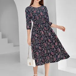 BAESD Paisley Printed Georgette Fit & Flare Midi Dress-image-95