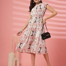 Indibelle Women Abstract Printed Fit & Flare Midi Dress-image-9