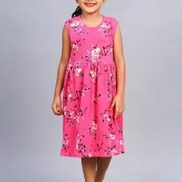 ZION Girls Fuchsia Floral Printed Cotton Fit & Flare Midi Dress-18