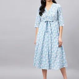 WineRed Floral Printed Fit & Flare Pure Cotton Midi Dress-image-38