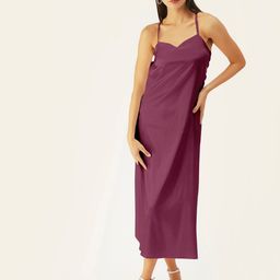 DressBerry Women Magenta Satin A-Line Midi Dress-image-83