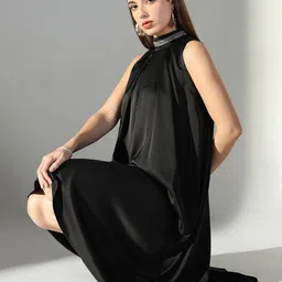 SHOWOFF Women Halter Neck A-Line Midi Dress-image-74