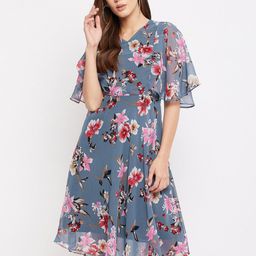 Color Cocktail Women Grey Floral Printed A-Line Dress-image-40