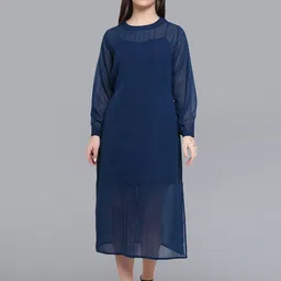 Baawri Cuffed Sleeves A-Line Midi Dress-image-26
