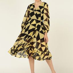 DODO & MOA Printed Puff Sleeve Georgette Wrap Midi Dress-image-11