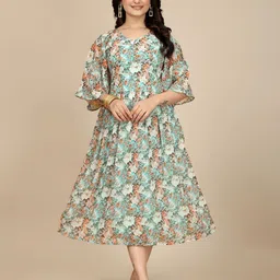 ODETTE Floral Print Flared Sleeve Georgette A-Line Midi Dress-image-11