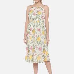 BAESD Floral Printed Shoulder Straps Georgette Fit & Flare Midi Dress-16