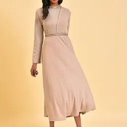 W Grey Embellished Polka Dot Printed High Neck A-Line Midi Dress-picture-13