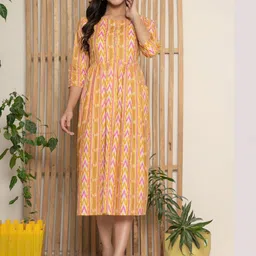 VEDANA Women Geometric Printed Cotton Maternity Fit & Flare Midi Dress-image-51