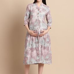 Feel Clath Floral Print Maternity Fit & Flare Midi Dress-image-74