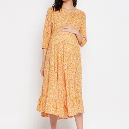 Hypernation Floral Printed Feeding & Maternity Empire Midi Dress-image-55
