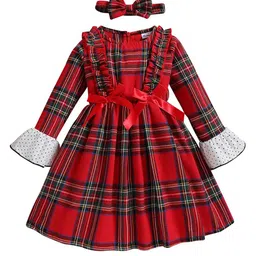 StyleCast Girls Red Checked Bell Sleeve Ruffled Fit & Flare Dress-image-8