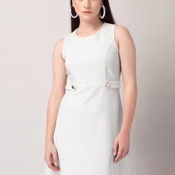 FabAlley White Round Neck Sleeveless A-Line Dress-15