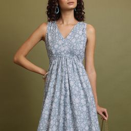 Vishudh Blue Floral Printed Empire Dress-image-31