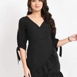 V&M V-Neck Slit Sleeves Ruffles Wrap Mini Dress-image-54