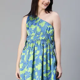 Oxolloxo Floral Printed One-Shoulder Fit & Flare Mini Dress-image-41