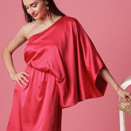 Globus One Shoulder Batwing Sleeve Satin A-Line Mini Dress-image-41