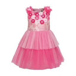 A Little Fable Pink & White Floral Embroidered Layered Dress-image-10