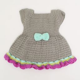 Woonie Girls Self Design Bow Detail Acrylic Knitted Jumper Dress-18