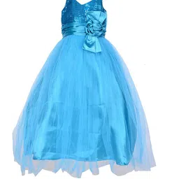 Samsara Couture Girls Turquoise Blue Embellished Net Dress-image-99