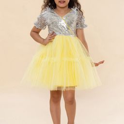 A T U N Girls Yellow and Silver Embellished Sequins Dress-picture-57
