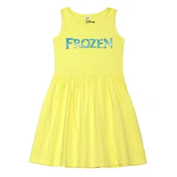 Disney by Wear Your Mind Girls Yellow Frozen Print Cotton Dress-image-68