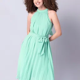 FabAlley Women Blue Halter Neck Georgette Midi Dress-picture-36
